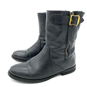 Burberry Kerry Black Leather Buckle Shearling Boots